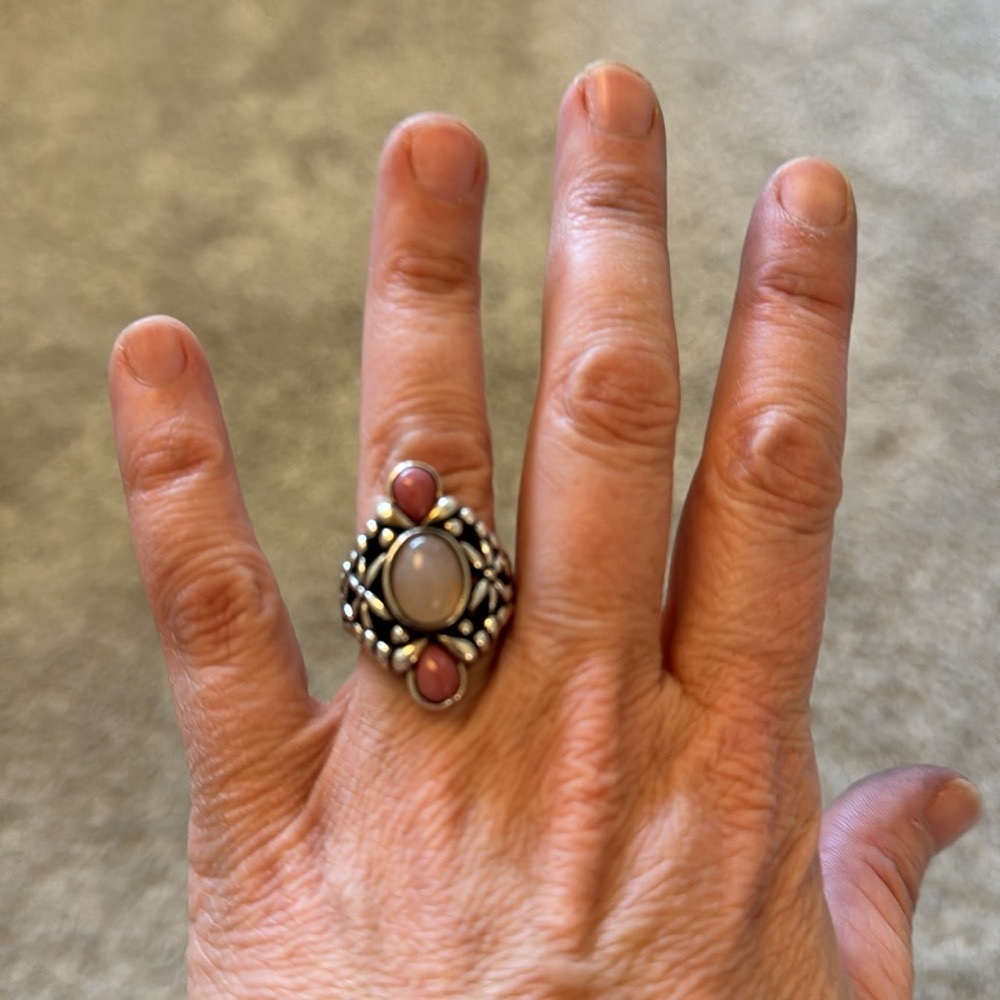 Sterling Silver and Pink Stone Ring Size 7